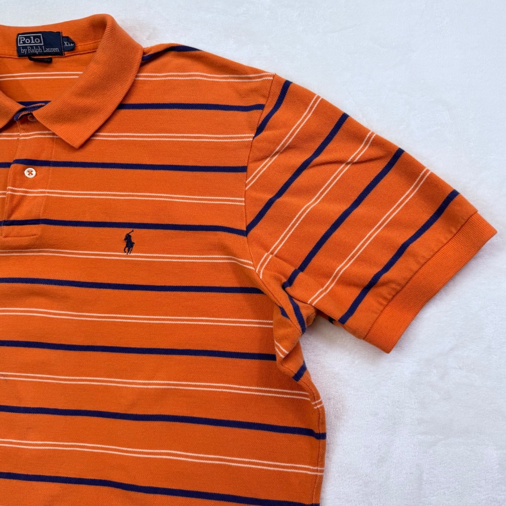 Polo Ralph Lauren Mens XXL Orange Striped Short Sleeve Cotton Pique Polo Shirt - Picture 3 of 14